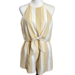 Allie Rose NWT mustard yellow & white striped, front tie romper, S